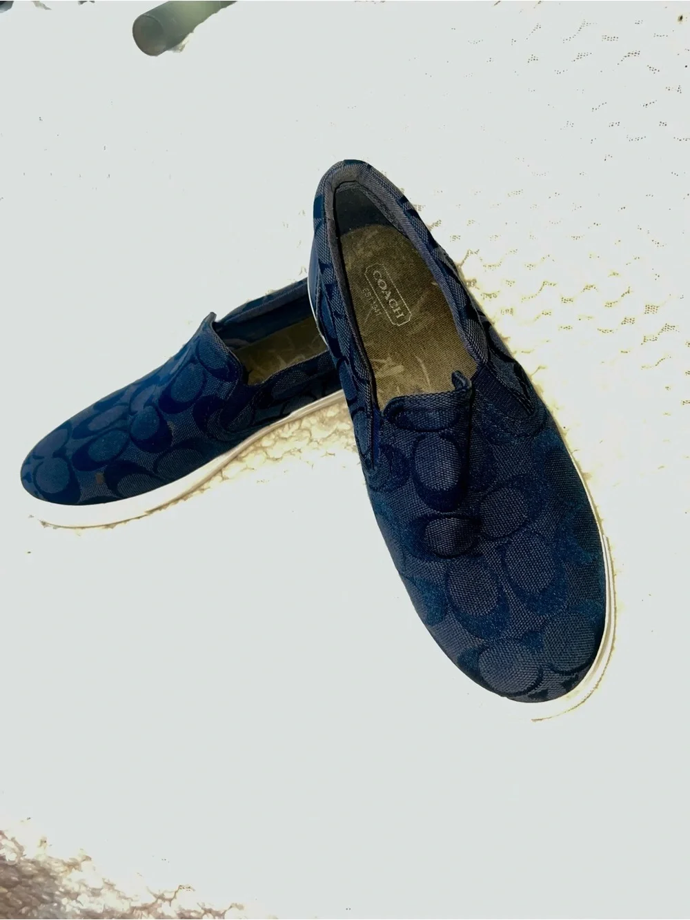 COACH women Navy Signature Slip-On Sneakers